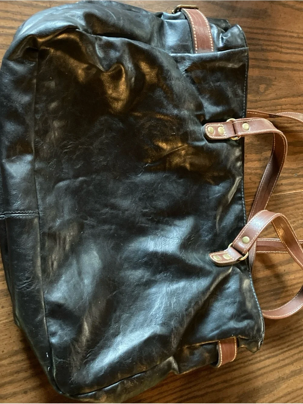 Intake 80-90s capezio Black Leather Tote hobo shoulder bag with Brown Straps
